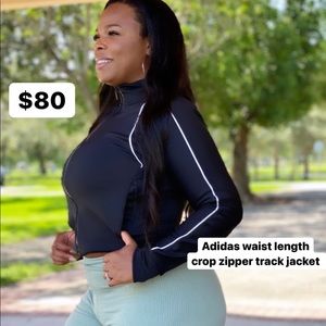 Adidas black 3 stripe waist crop top track jacket